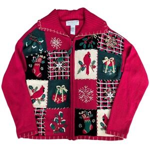 Vintage Tiara International Christmas Cardigan Sweater Medium Embroidered Beaded
